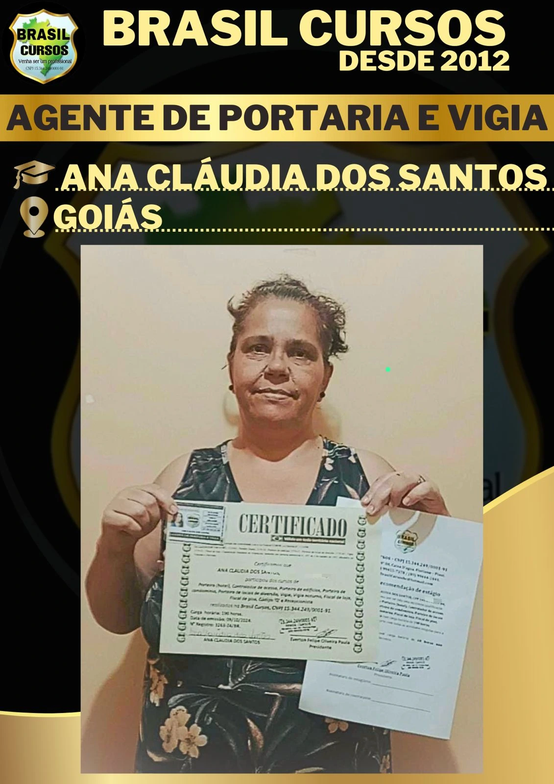 Aluno formado em curso de agente de portaria pela Brasil Cursos