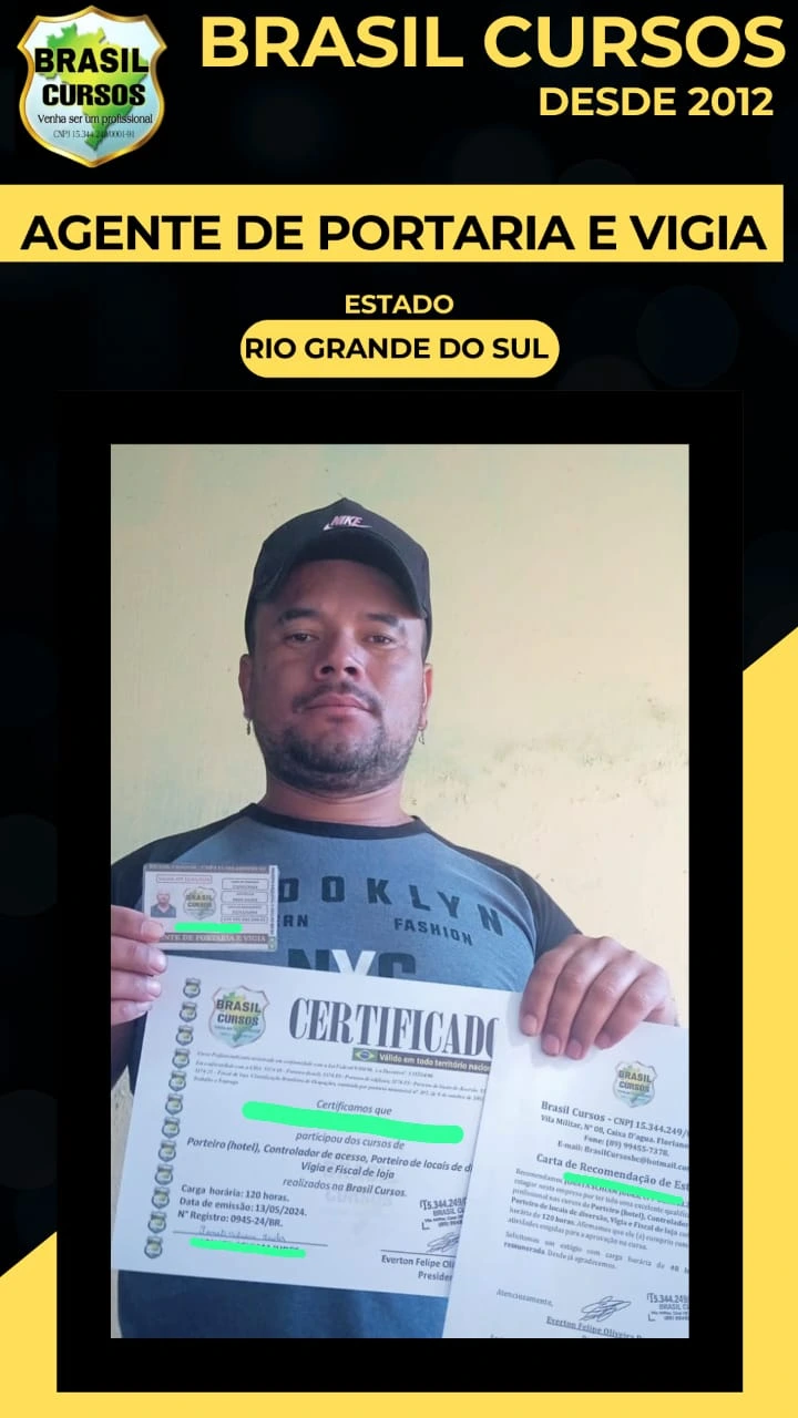 Aluno formado em curso de vigia noturno pela Brasil Cursos