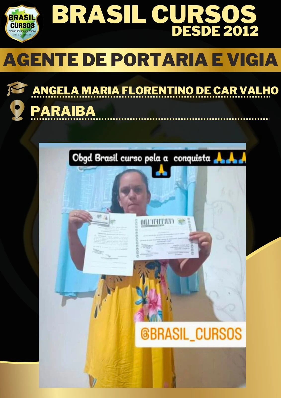 Aluno formado em curso de controlador de acesso pela Brasil Cursos