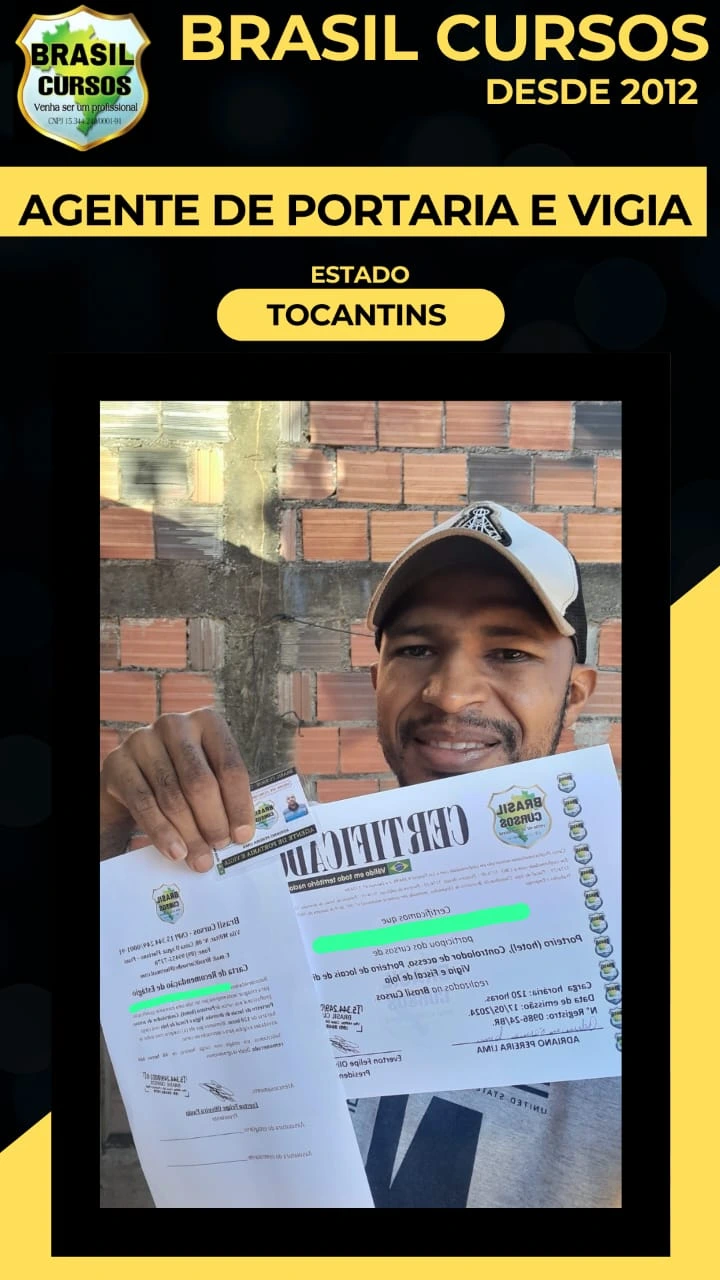 Aluno formado em curso de vigia noturno pela Brasil Cursos
