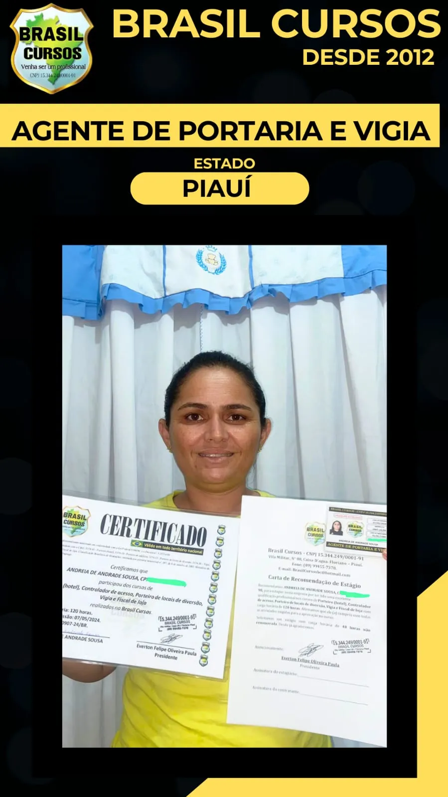 Aluno formado em curso de vigia noturno pela Brasil Cursos