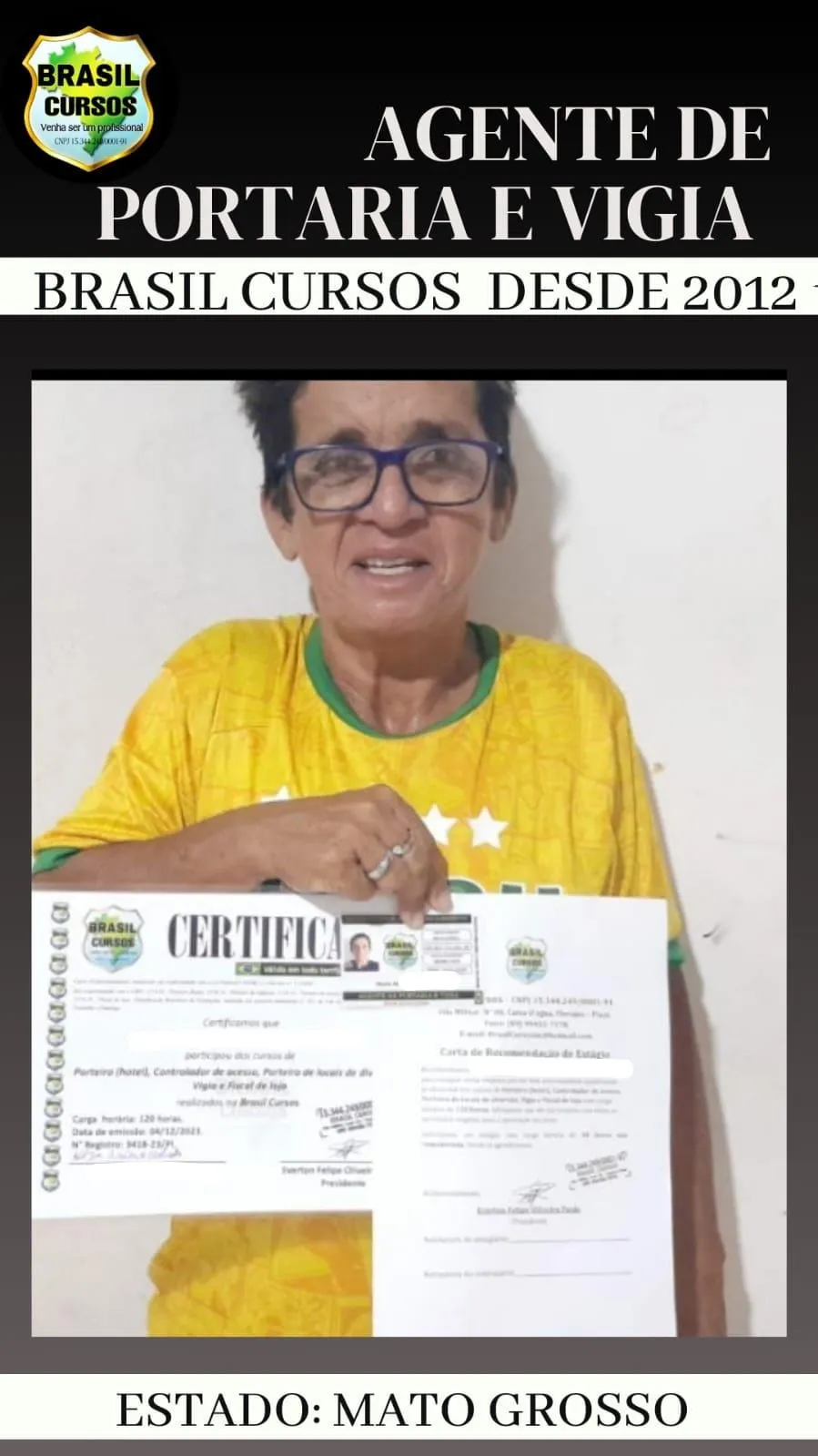 Aluno formado em curso de vigia noturno pela Brasil Cursos