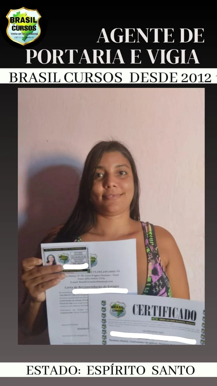 Aluno formado em curso de vigia noturno pela Brasil Cursos